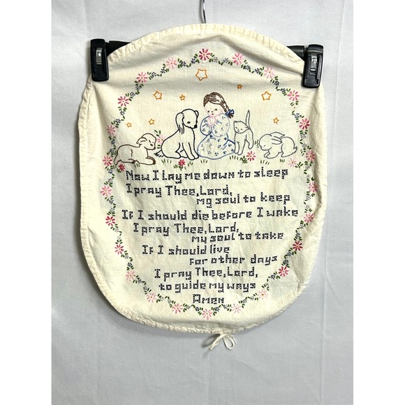 Other - Vintage Hand Embroidered Now I Lay Me Down To Sleep Prayer Wall Hanging Nursery